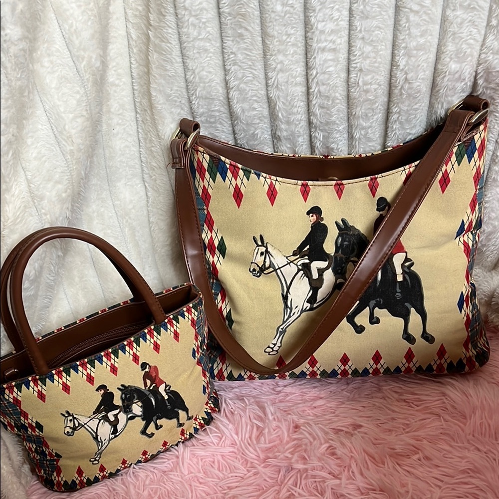 Equestrian Patterned GUC mini me Tote and Handbag Set